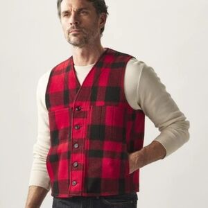 Vintage 80's Filson Mackinaw Red and Black Buffalo Plaid Wool Vest SZ 42 Men's L